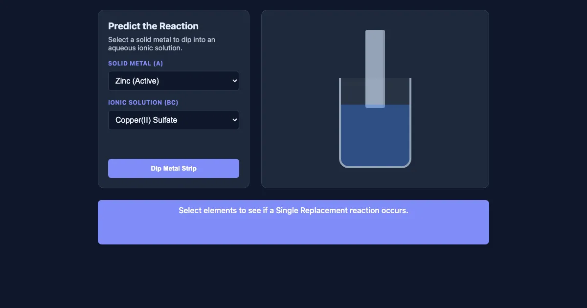 Preview of the Activity Series Simulator interactive demo