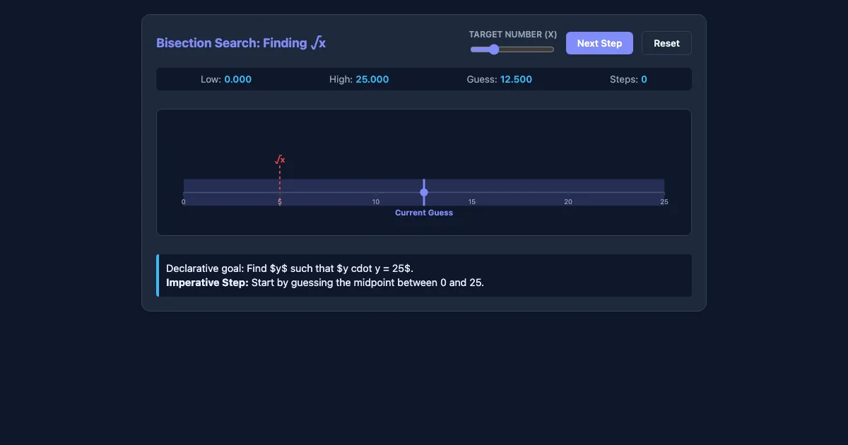 Preview of the Bisection Search Visualizer interactive demo