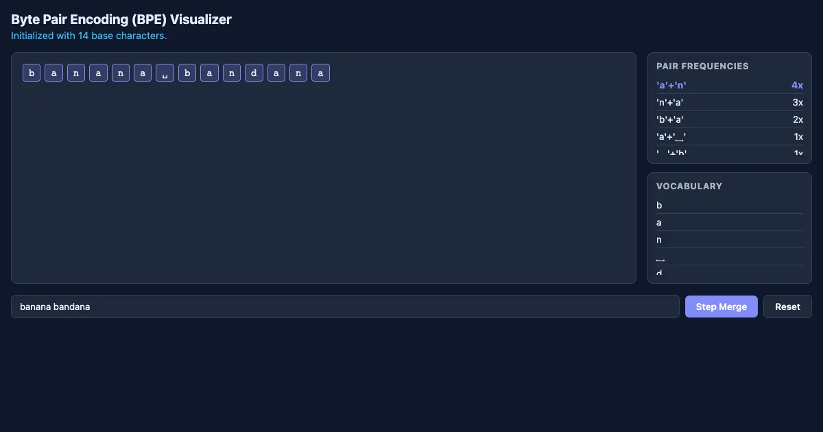 Preview of the BPE Tokenizer Visualizer interactive demo