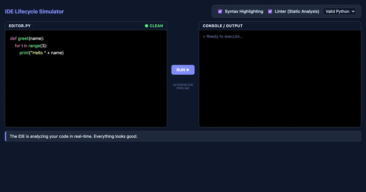 Preview of the IDE Execution Lifecycle Demo interactive demo