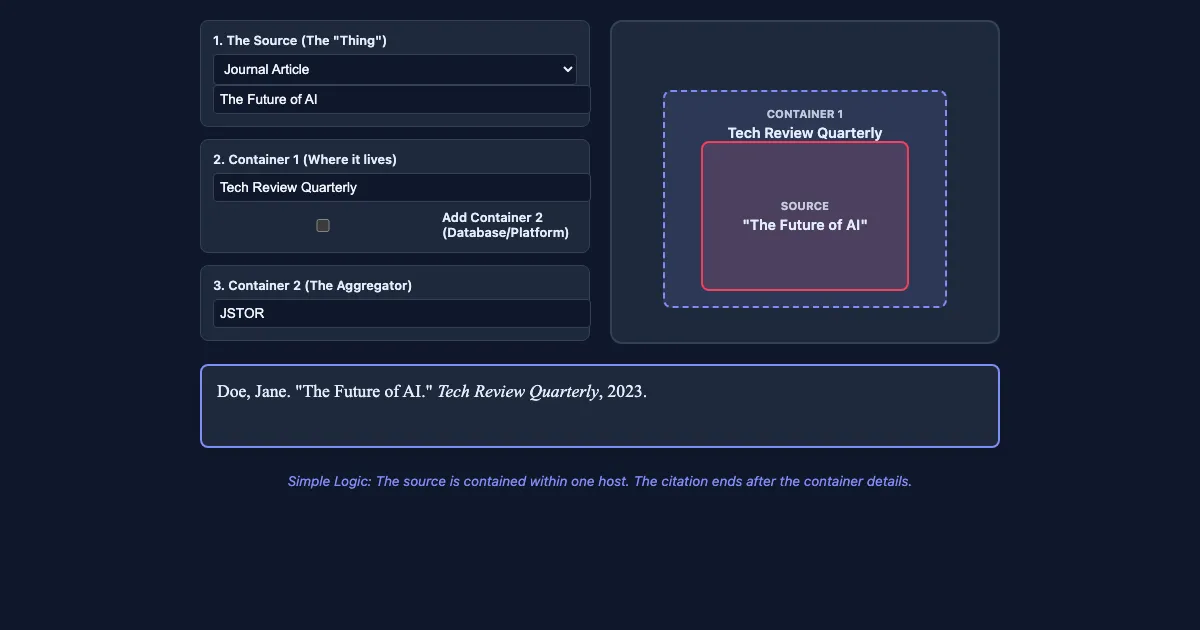 Preview of the MLA Container Logic Demo interactive demo