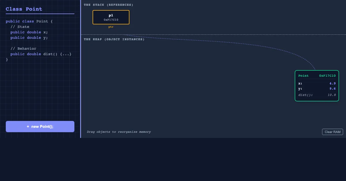 Preview of the OOP Memory Visualizer interactive demo