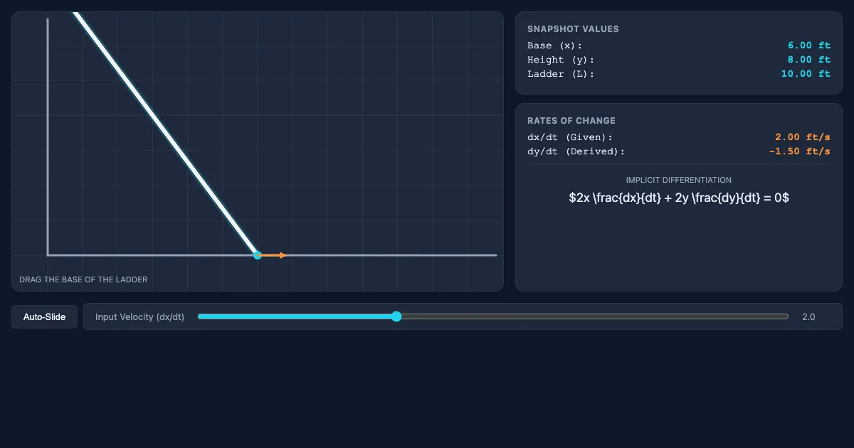 Preview of the Related Rates: The Falling Ladder Demo interactive demo