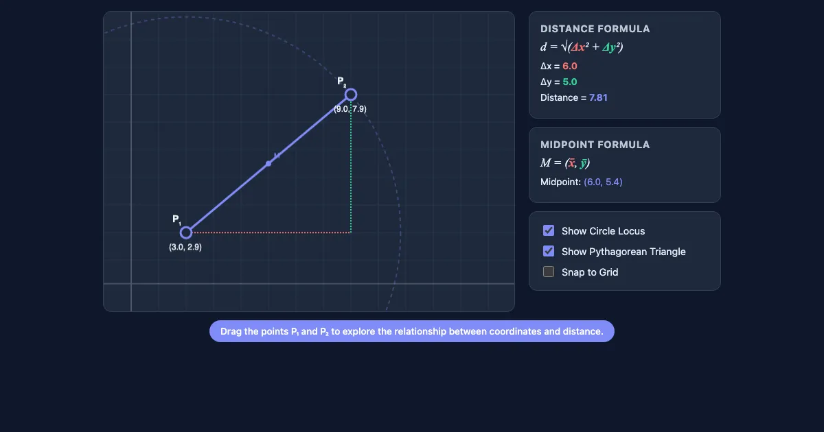 Preview of the The Analytic Bridge: Distance & Midpoint interactive demo