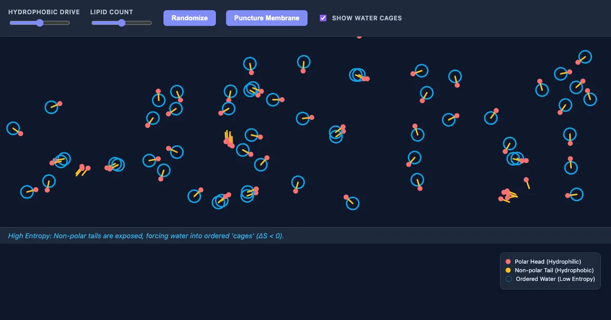 Preview of the The Hydrophobic Effect & Membrane Self-Assembly interactive demo
