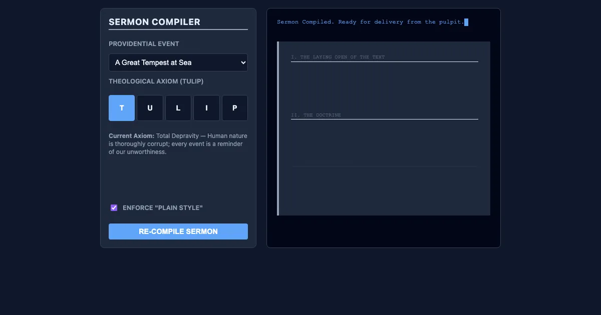 Preview of the The Puritan Sermon Compiler interactive demo